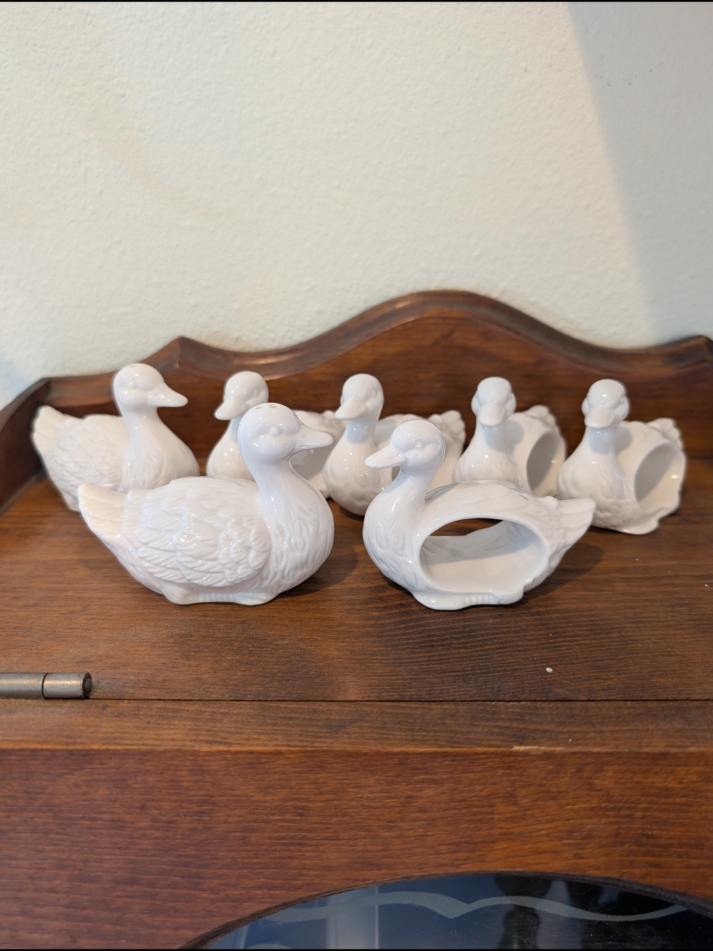 White Ceramic Duck Napkin Rings And Salt And Pepper Set